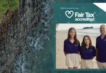Tripseed wears the Fair Tax Mark